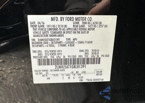 2016 Lincoln Mkt Ecoboost z USA, uszkodzony, nr VIN 2LMHJ5AT1GBL01391